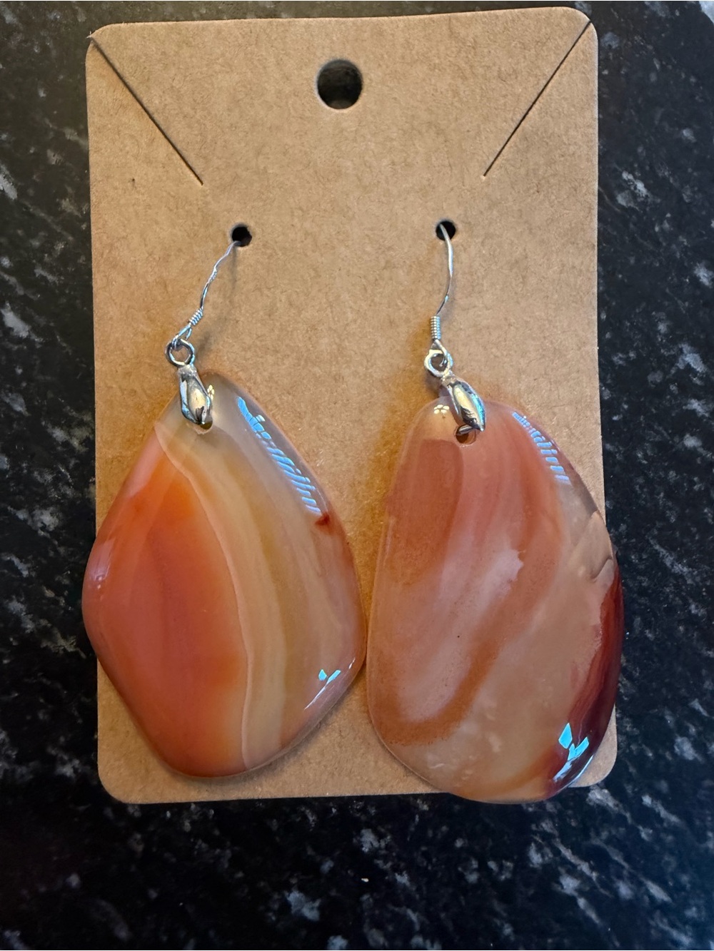 Peach-Brown Agate Drop Earrings - Polished Stone
